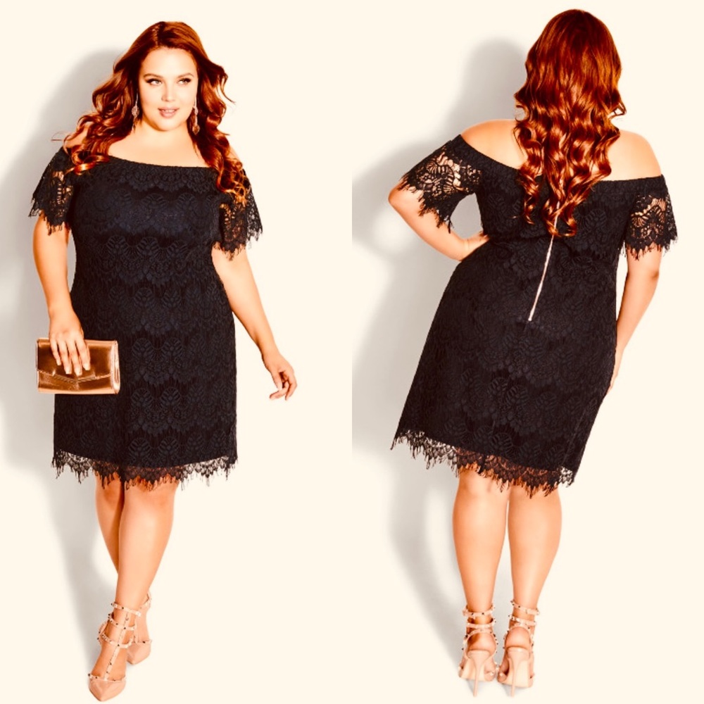 NWT City Chic Black Lace Off Shoulder Dress - Picture 2 of 9